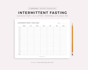 Weekly Intermittent Fasting Tracker Printable Landscape, IF Diet Planner, Weight Loss Tracker, Health Planner, A4/Letter, Instant Download