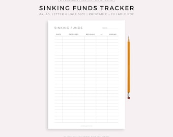 Simple Sinking Funds Tracker Printable, Savings Tracker, Savings Challenge, Budget Planner A4/A5/Letter/Half, Instant Download