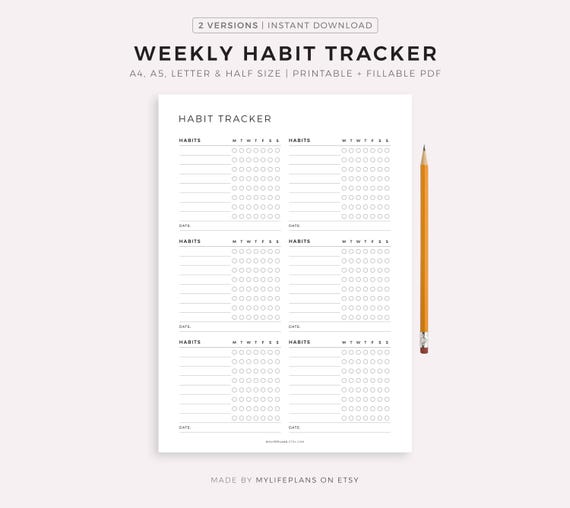 Weekly Habit Tracker Printable, Habit Tracker Template, Routine Tracker, 7 Day Habit Challenge, A4/A5/Letter/Half, Instant Download