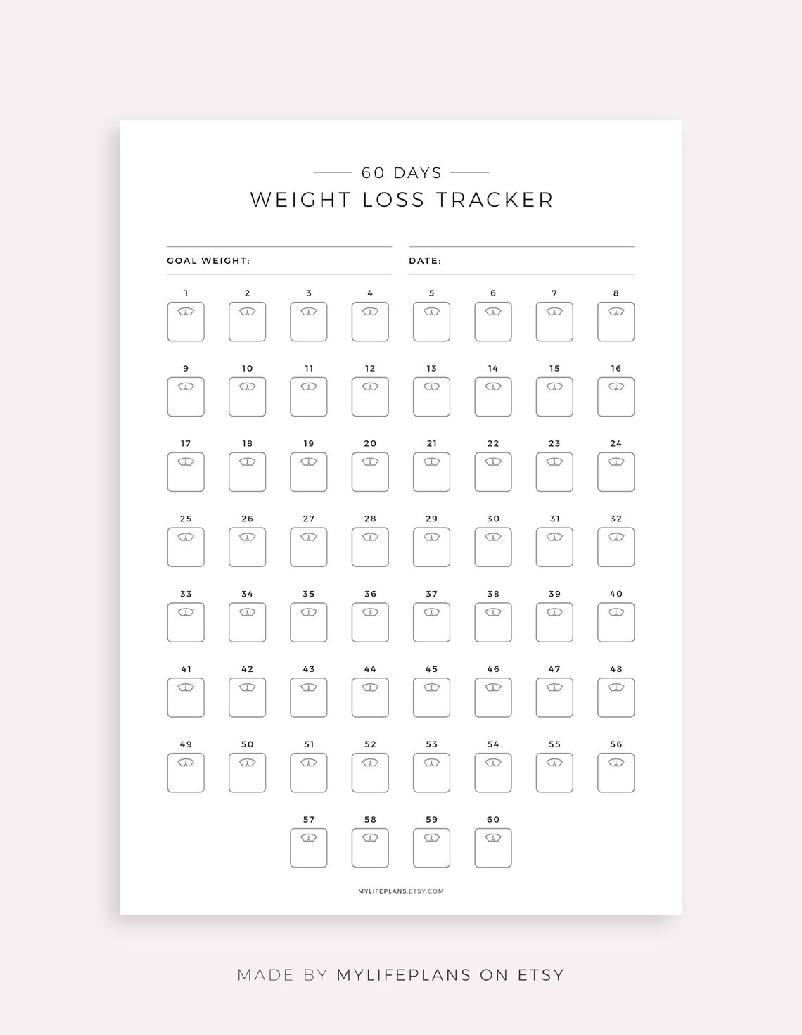 60 Day Weight Loss Tracker Printable Weight Loss Challenge Etsy