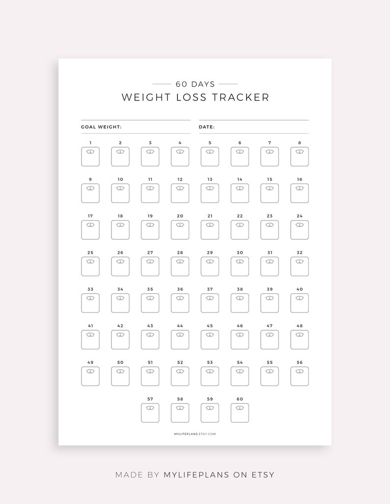 60 Day Weight Loss Tracker Printable Weight Loss Challenge Etsy