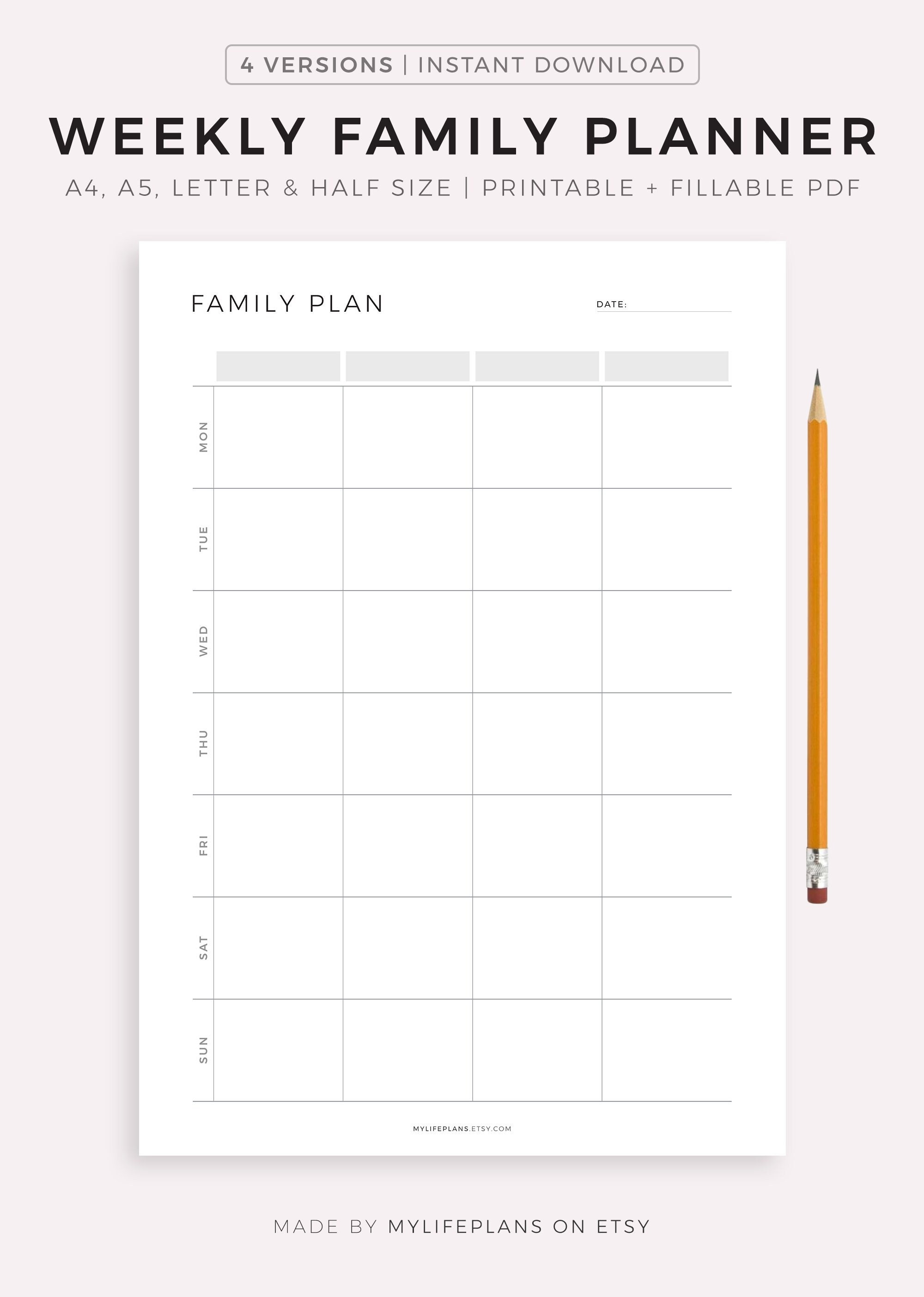 Printable Weekly Family Calendar
