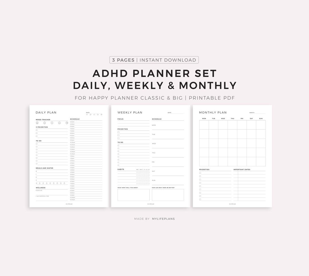 ADHD Planner Set for Happy Planner Classic & Big, Printable PDF ...