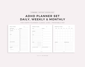 ADHD Planner Set for Happy Planner Classic & Big, Printable PDF, Instant Download