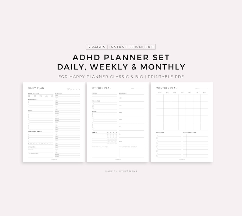 ADHD Planner Set for Happy Planner Classic & Big, Printable PDF ...