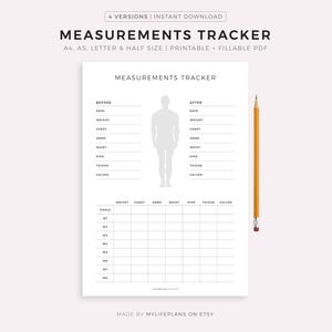 Body Measurements Tracker, 8 Week Body Transformation, Workout Progress, Before and After, Fitness Progress Sheet, A4/A5/Letter/Half Size