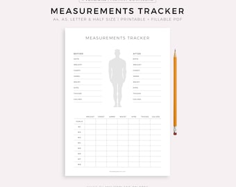 Body Measurements Tracker, 8 Week Body Transformation, Workout Progress, Before and After, Fitness Progress Sheet, A4/A5/Letter/Half Size