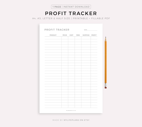 Profit Tracker Printable, Sales Profit Log, Profit Calculator, Sales Record, Small Business Planner, A4/A5/Letter/Half, Instant Download PDF