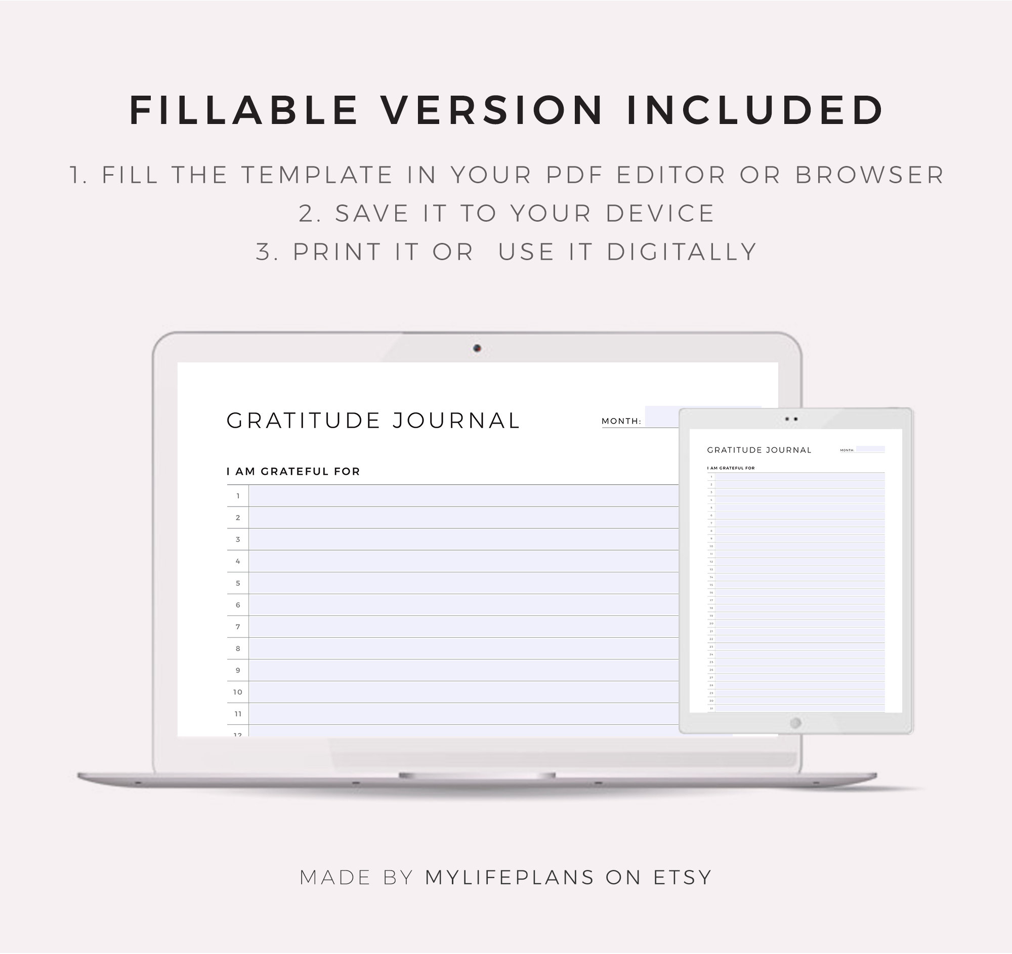 30 Days of Gratitude Printable Template, Daily Gratitude Journal ...