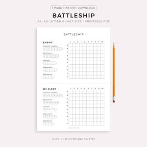 Printable Battleship Game - Easy To Print And Play With Friends, School and Classroom Game, Travel Activity, A4/Letter, Instant Download PDF