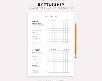 Printable Battleship Game - Easy To Print And Play With Friends, School and Classroom Game, Travel Activity, A4/Letter, Instant Download PDF