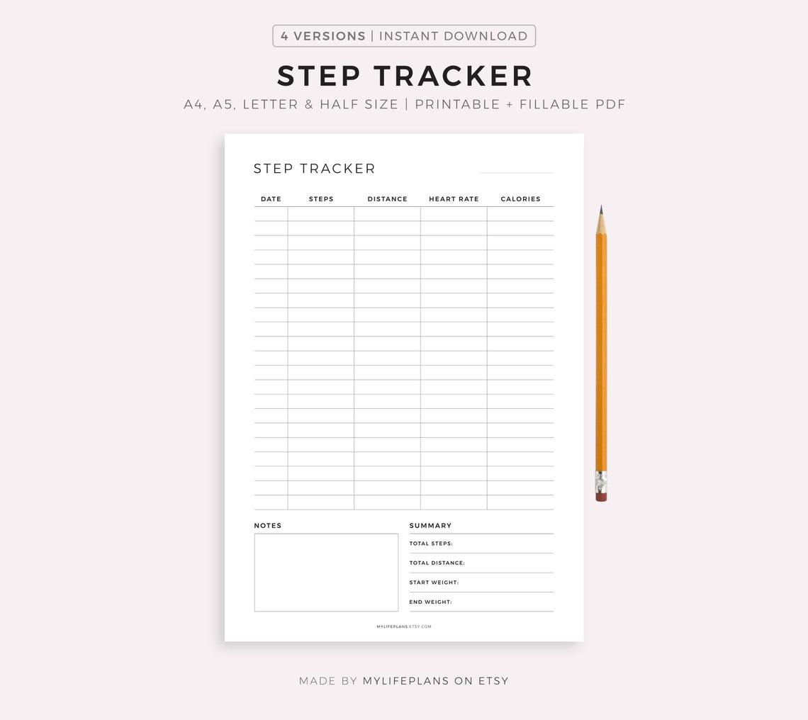 Step Tracker Printable, Step Log, Walking Journal, Exercise Log, Health ...
