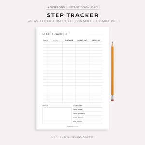 Step Tracker Printable, Step Log, Walking Journal, Exercise Log, Health & Fitness Planner, A4/A5/Letter/Half, Instant Download PDF