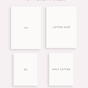 May include: Four different sizes of blank printable paper sheets: A4, Letter Size, A5, and Half Letter. The paper is white and the text is black. The text "MADE BY MYLIFEPALNS ON ETSY" is at the bottom of the image.