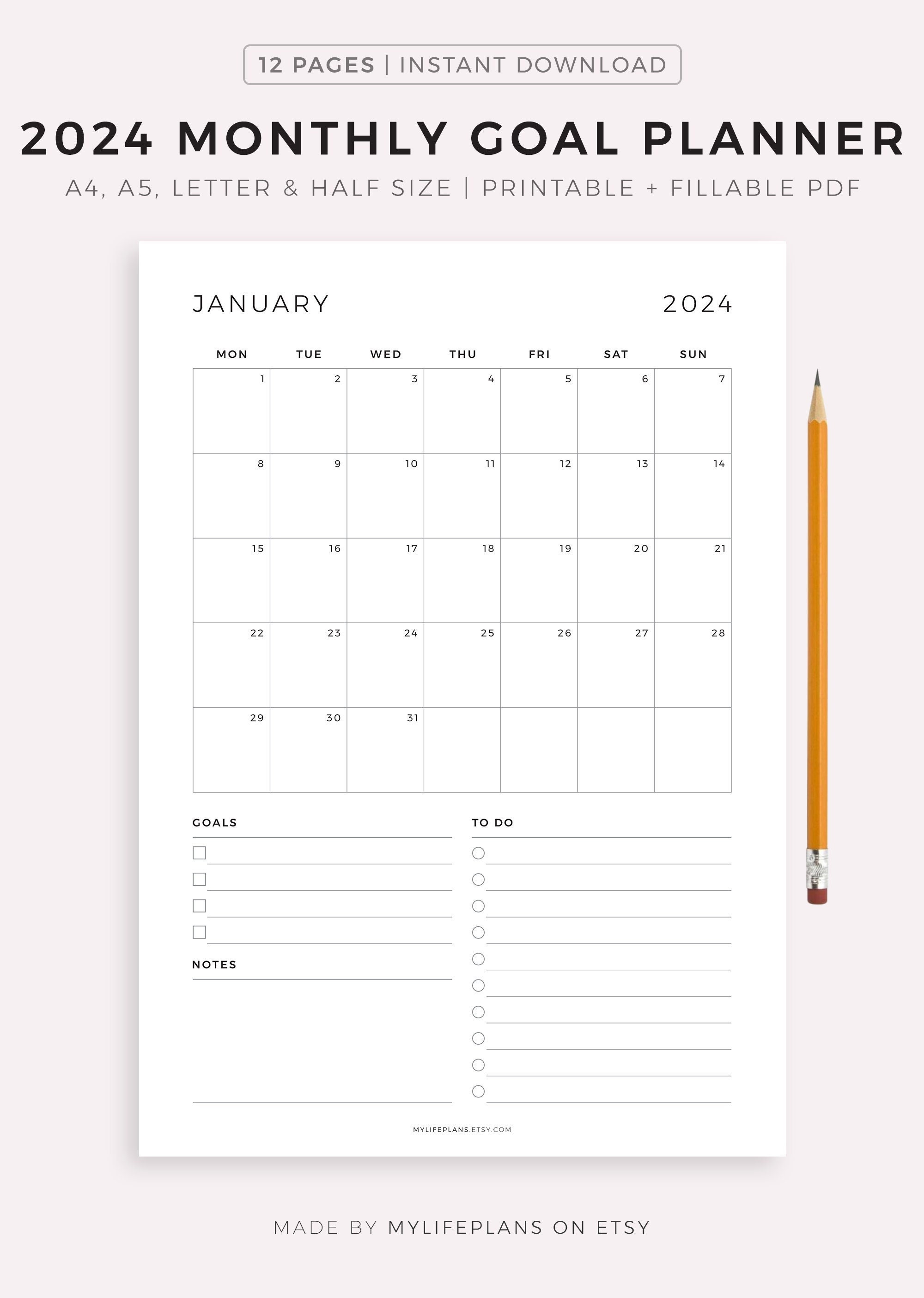 2024 Monthly to Do List 2024 Printable Todo List 2024 Monthly Planner 2024  Monthly Notes Vertical Daily to Do List Checklist PDF A4 Letter 