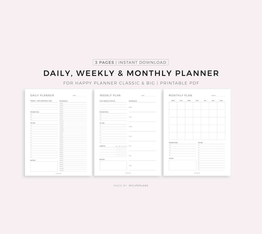 Daily Planner, Weekly Planner, Monthly Planner, Printable Planner Set ...