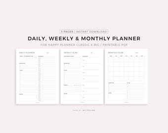 Daily Planner, Weekly Planner, Monthly Planner, Printable Planner Set for Happy Planner Classic & Big, Instant Download