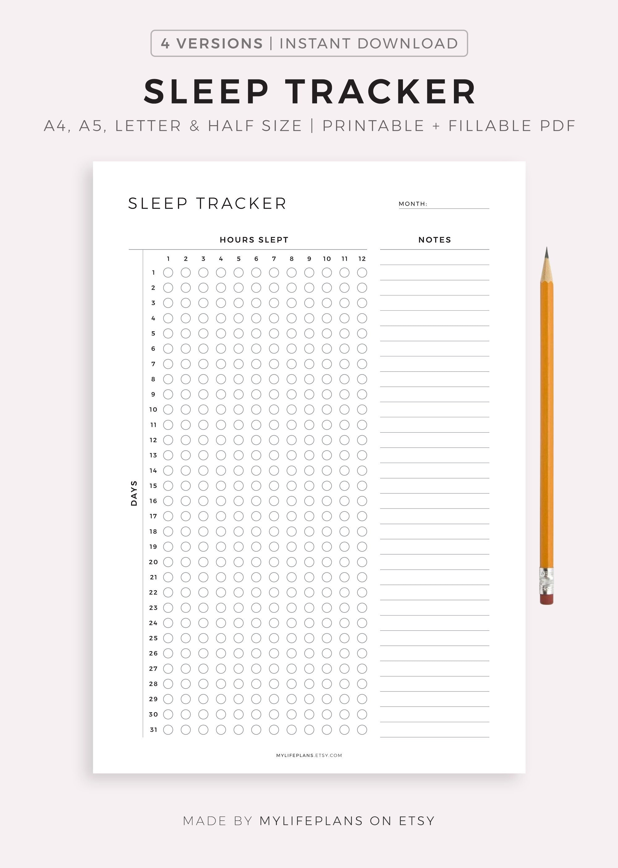 Hourly Sleep Tracker | Chart Duration of Nightly Sleep | Minimalist Design  | Instant Download