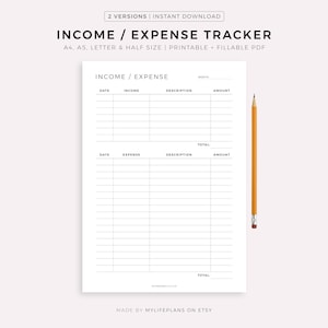 Seguimiento de ingresos, seguimiento de gastos, planificador financiero, plantilla de presupuesto mensual, tamaño A4/A5/carta/media página, imprimible y rellenable, descarga instantánea