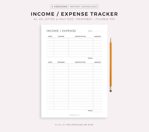 Income Tracker, Expense Tracker, Financial Planner, Monthly Budget Template, A4/A5/Letter/Half Size, Printable & Fillable, Instant Download