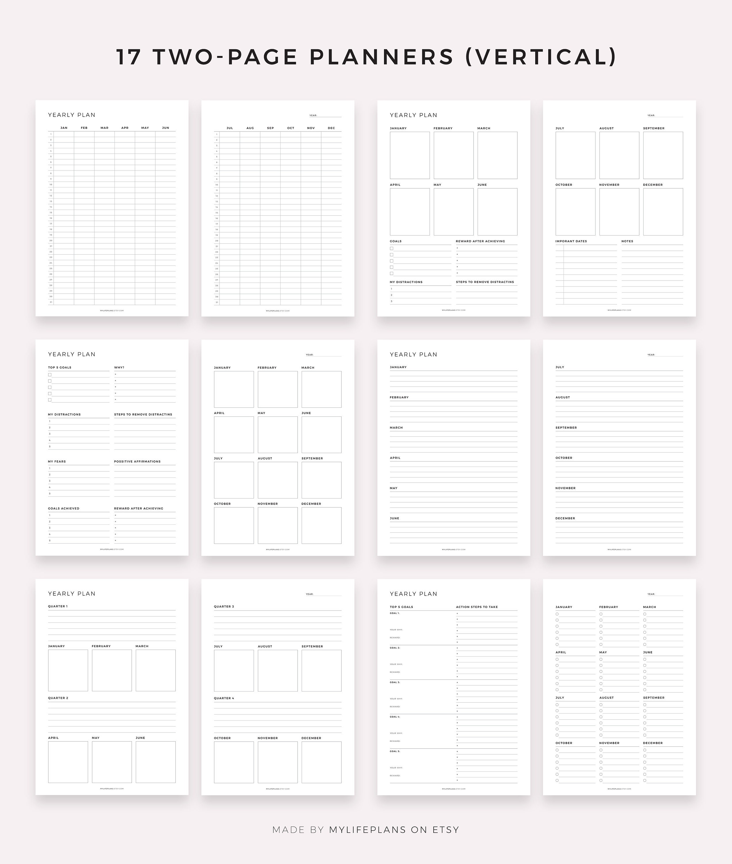 Yearly Planner Inserts Bundle Printable, A4/a5/letter/half Letter ...