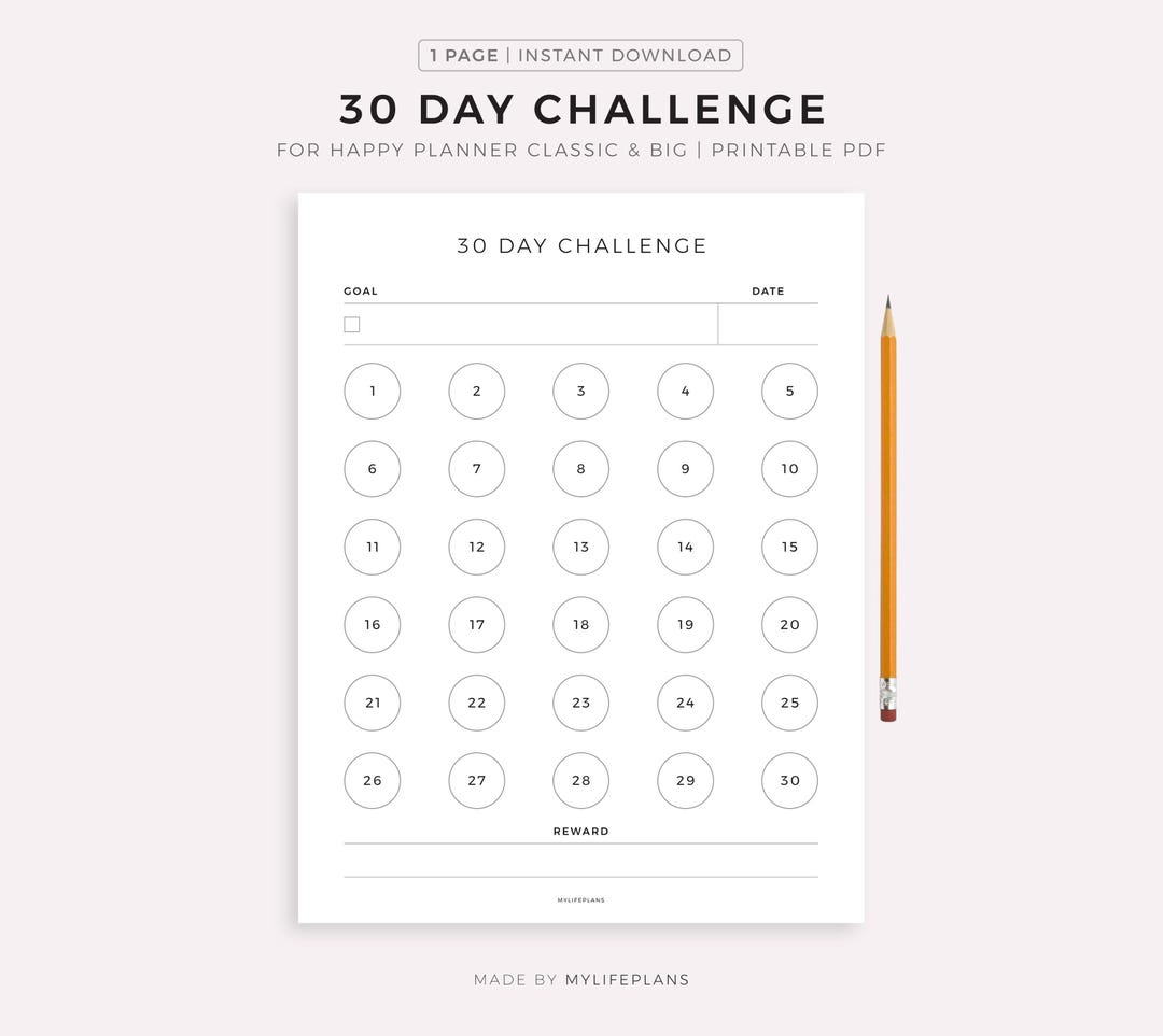 30 Day Challenge, Printable Template for Happy Planner Classic & Big ...