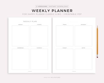 Weekly Planner on Two Pages, Printable for Happy Planner Classic & Big, Instant Download