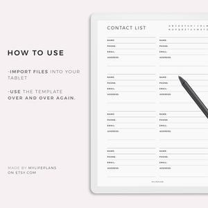 Contacts List Template for Supernote A5X2/A5X/A5/A6X2/A6X/A6, Instant ...