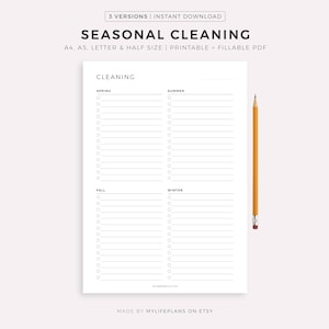 Seasonal Cleaning Checklist Printable, Cleaning Planner, Cleanign Schedule, Cleaning Template, A4/A5/Letter/Half Size, Instant Download PDF
