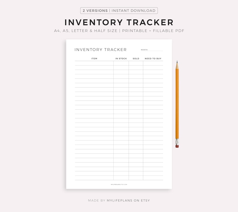 Bestands-Tracker zum Ausdrucken, Bestandsführungsformular, Bestandsaufnahme, Small Business Organizer, Produktinventurliste, A4/A5/Letter/Half Bild 1