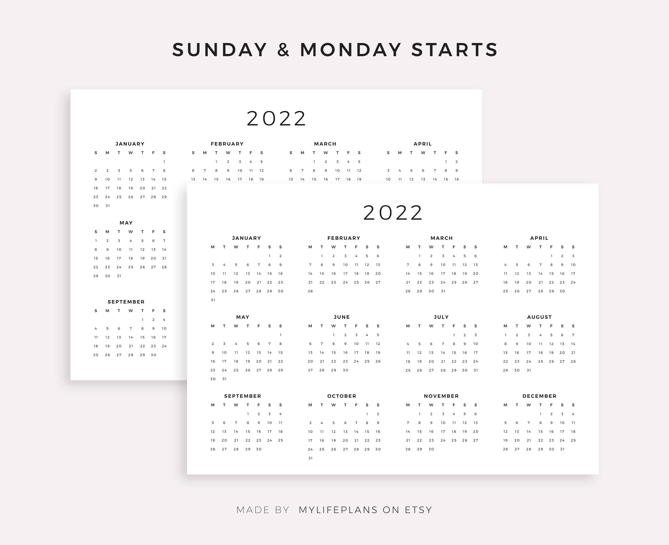2022 year calendar printable landscape minimalist calendar etsy
