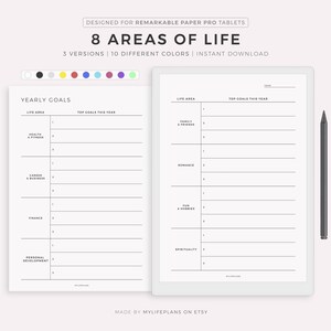 8 Aree di Life Planner per Remarkable Paper Pro, Planner degli obiettivi, Impostazione degli obiettivi, Download immediato