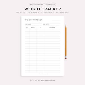 Simple Weight Tracker Printable, Weight Log Template, Weight Loss Planner, Weight Record Sheet, A4/A5/Letter/Half, Instant Download PDF