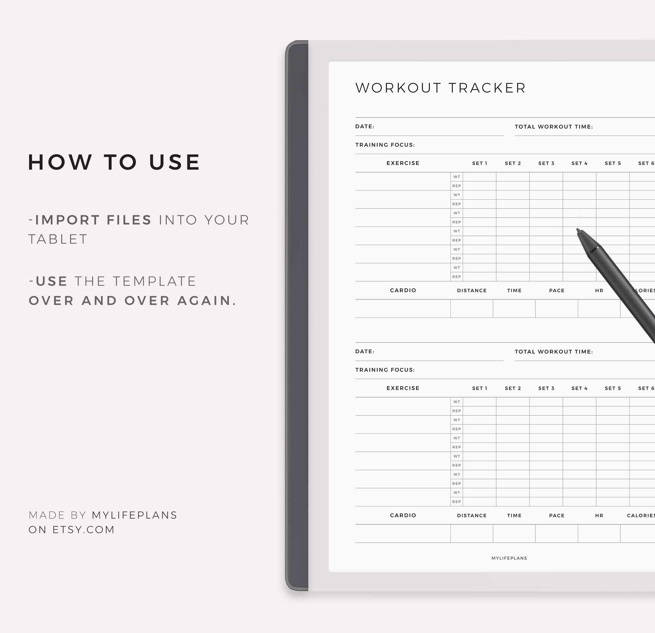 Work Out Paper Workout Tracker for Remarkable Paper Pure, Daily Exercise Log, Fitness ...