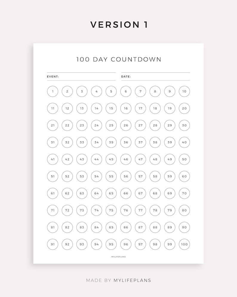 30, 60, 100 Day Countdown Tracker, Printable for Happy Planner Classic ...