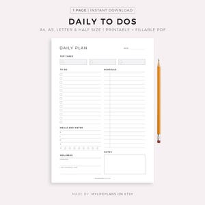 Daily To Do List Printable, Personal/Work Daily Planner PDF, Everyday Planner, Daily Schedule, A5/A4/Letter/Half Size image 1
