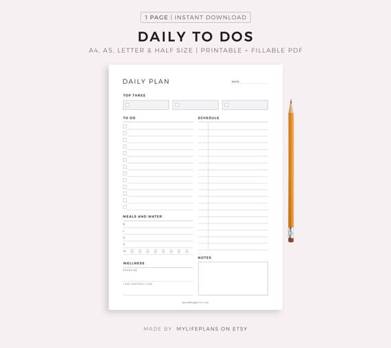 Daily To Do List Printable, Personal/Work Daily Planner PDF, Everyday Planner, Daily Schedule, A5/A4/Letter/Half Size