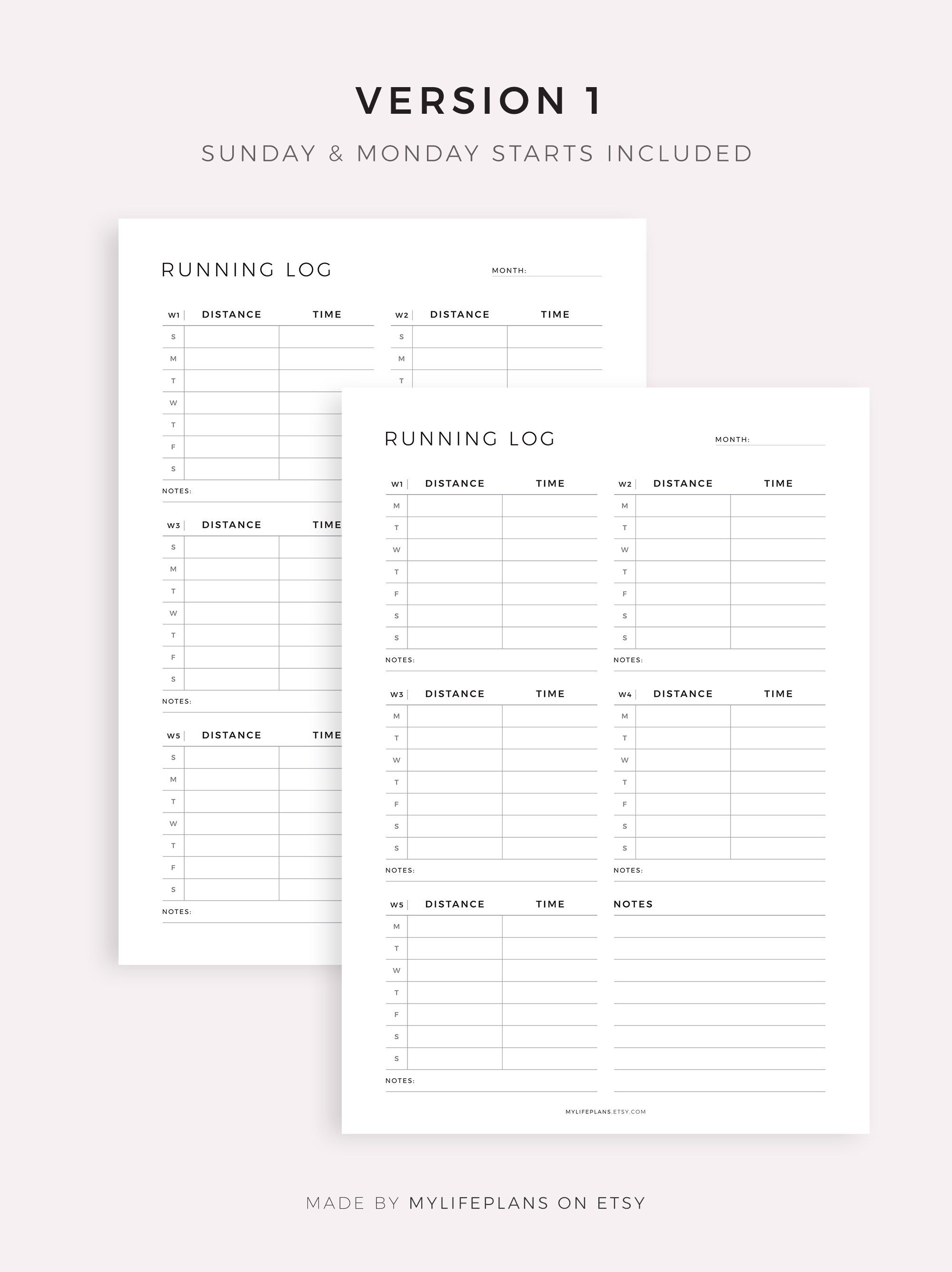 Monthly Running Log Printable Template Running Journal - Etsy