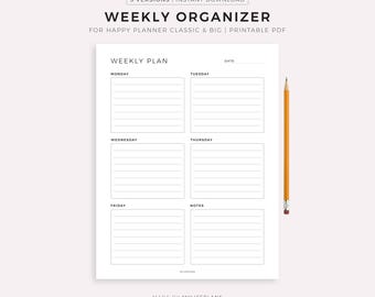 Fünf Tage Wochenplaner Printable für Happy Planner Classic & Big, Instant Download