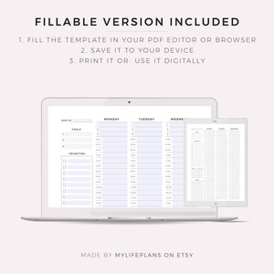 Weekly Planner, Daily Planner, Hourly Planner, To Do List, PDF Printable Inserts, A4, A5 & Letter, Instant Download image 4