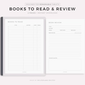 Elenco dei libri da leggere e pagina di recensioni dei libri, compatibile con Remarkable 2/1, download immediato