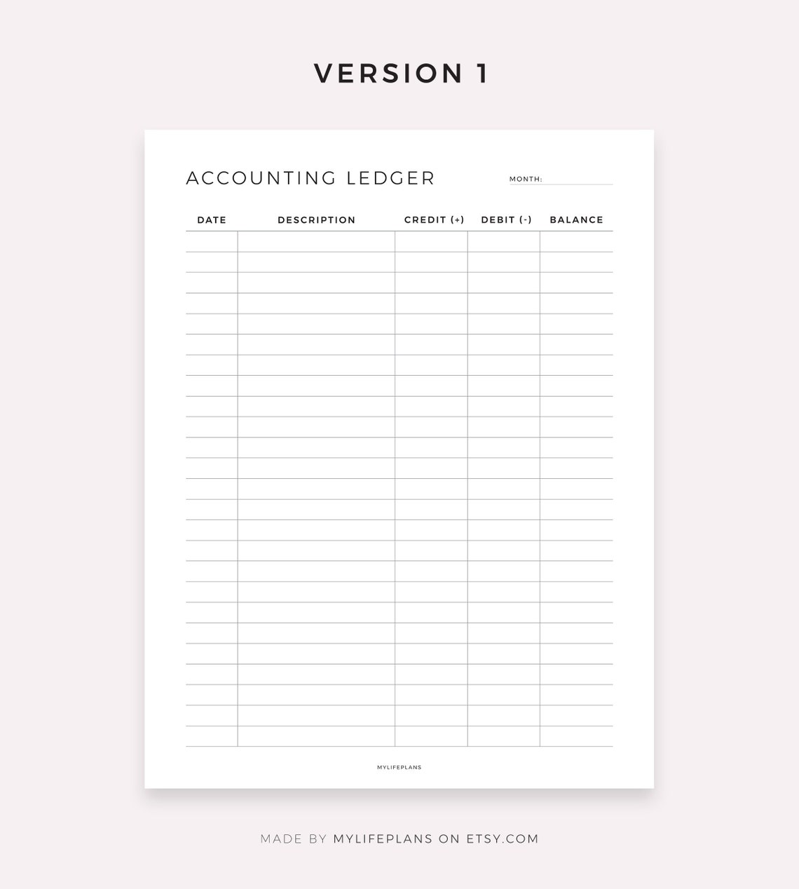 Accounting Ledger, Small Business Bookkeeping, Log for Credit and ...