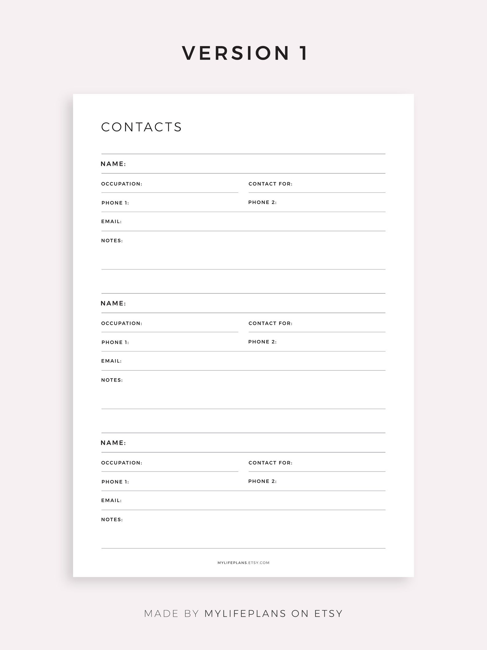 Business / Work Contacts Printable & Fillable Template PDF, A4/a5 ...