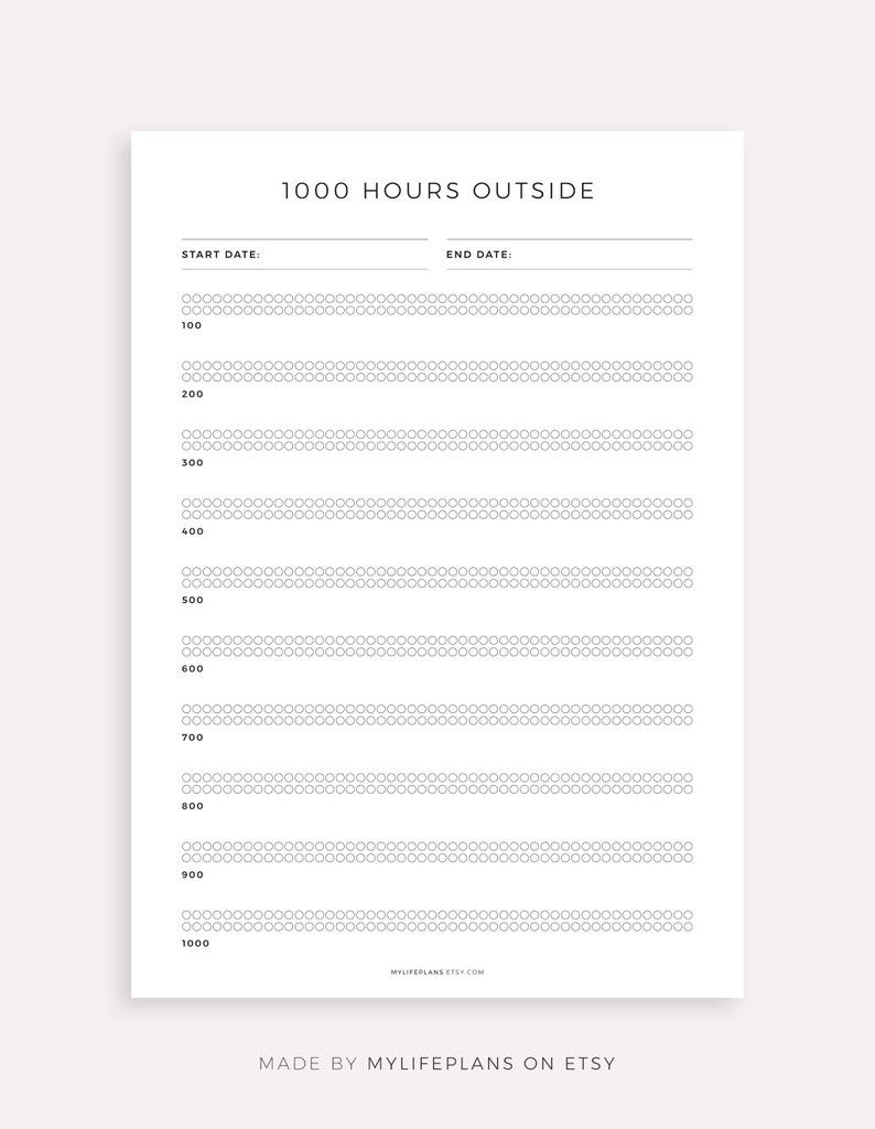 1000 Hours Outside Printable Tracker 1000 Hours Outside Printable Tracker
