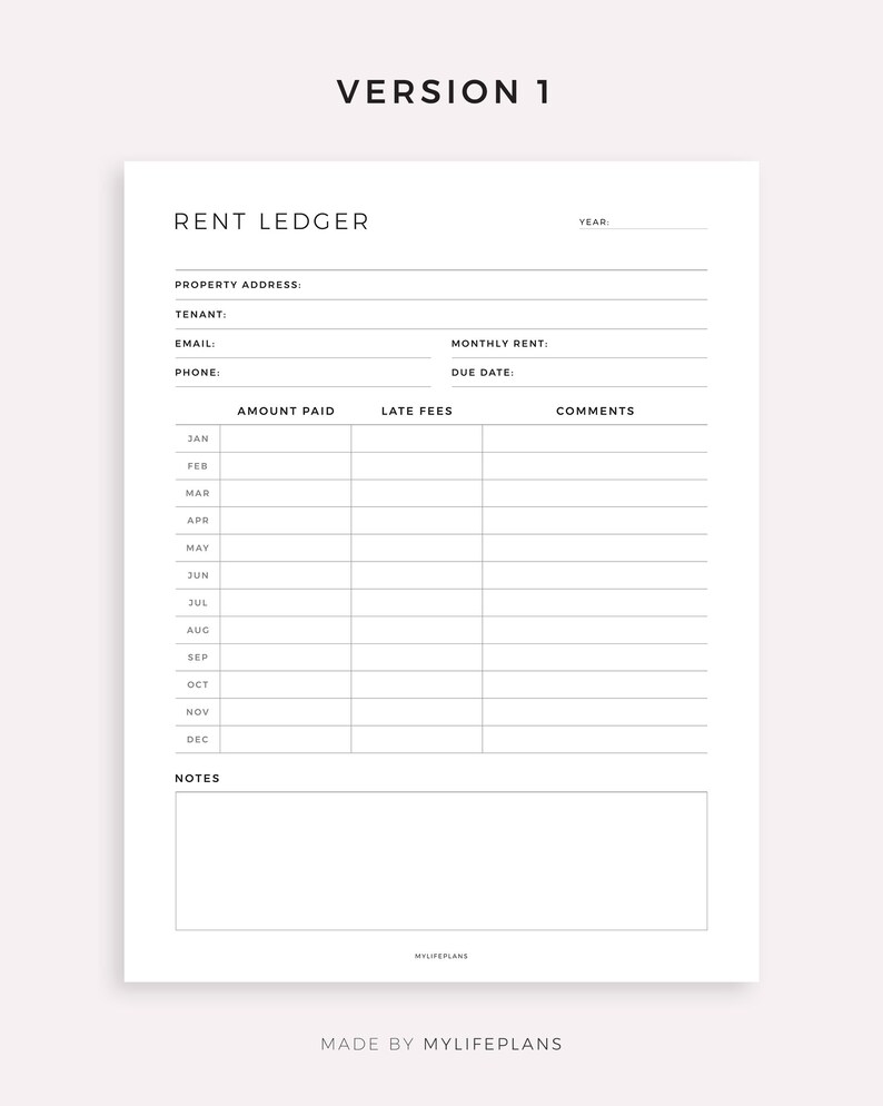 Rent Payment Ledger Printable Template for Happy Planner Classic & Big ...