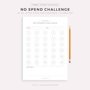 30 Day No Spending Challenge, Money Saving Challenge, Savings Tracker, Budget Planner, A4/A5/Letter/Half, Instant Download PDF image 1