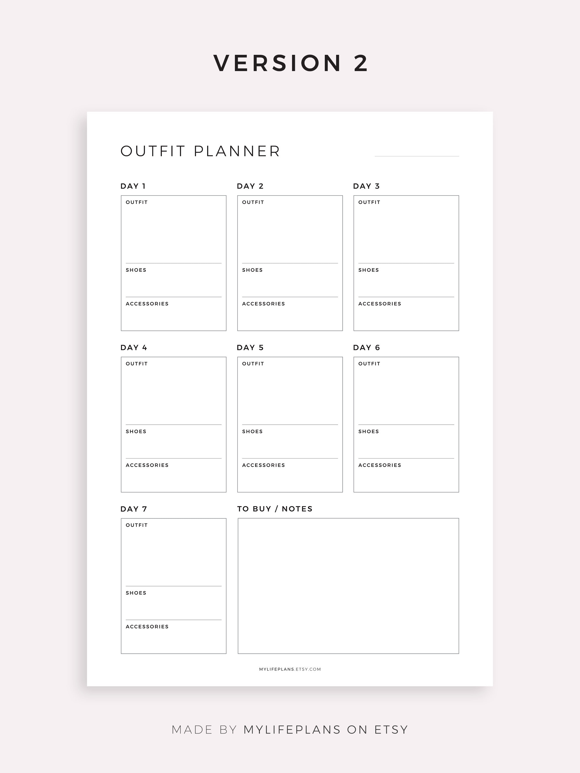 Travel Outfit Planner Printable Template Daily Outfit Planner Etsy Canada