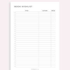 Book Wishlist Printable Template, Book Shopping Wishlist, Gift for Me, Book Lover Wishlist, A4/A5/Letter/Half Size, Instant Download PDF image 2