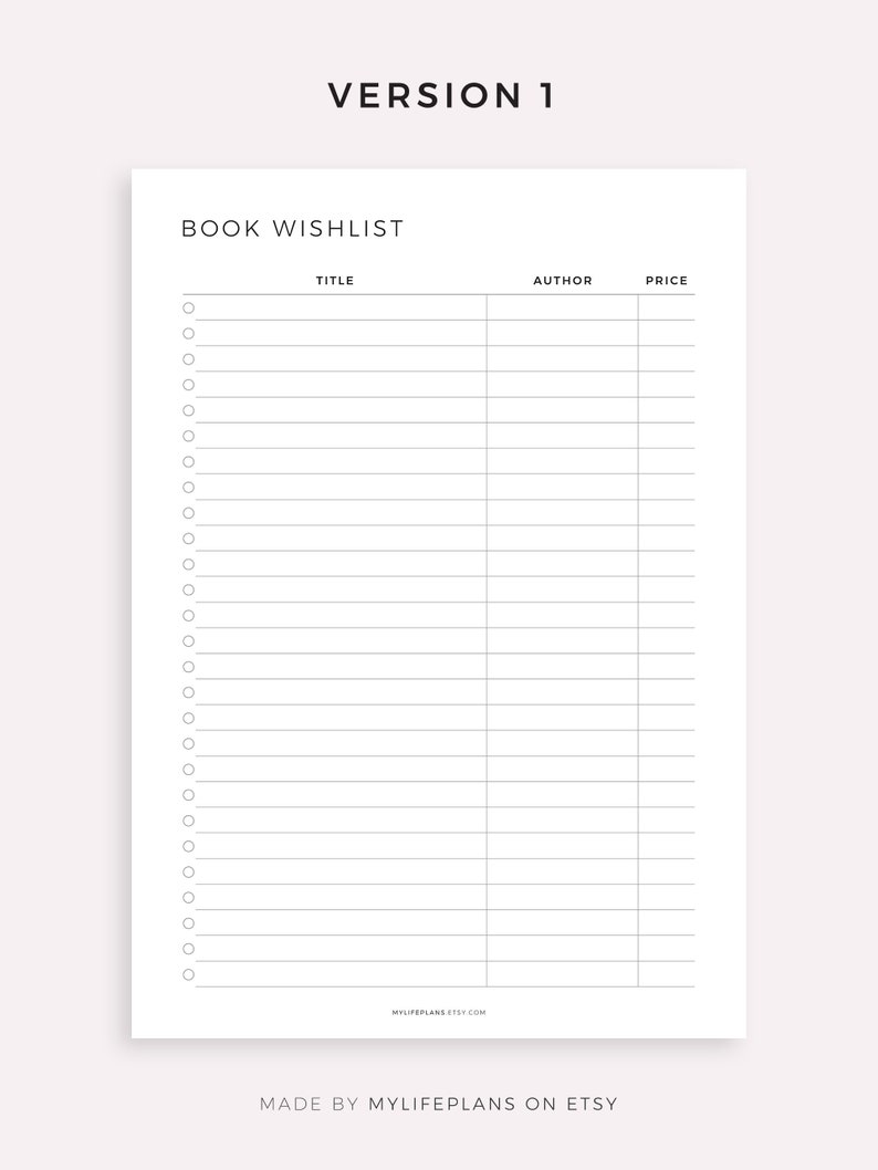 Book Wishlist Printable Template, Book Shopping Wishlist, Gift for Me, Book Lover Wishlist, A4/A5/Letter/Half Size, Instant Download PDF image 2