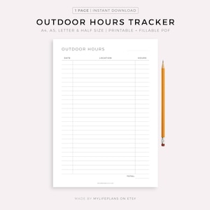 Outdoor Hours Tracker Printable, Track Your Time Outdoors, Activity Log, A4/A5/Letter/Half Size, Instant Download PDF